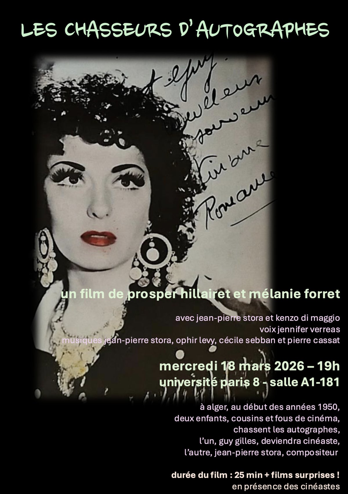 affiche « les chasseurs d’autographes » — université paris 8, 18 mars 2026